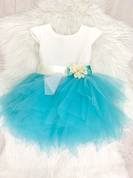 Sukienka ozdobny pasek tiul biel/mięta