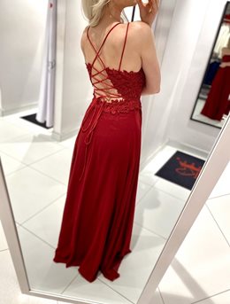 Długa sukienka ramiączka cyrkonie bordo