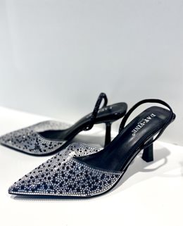 Czółenka cyrkoniowe gumka tył czerń