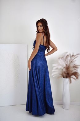 Sukienka długa brokatowa z gorsetem granat