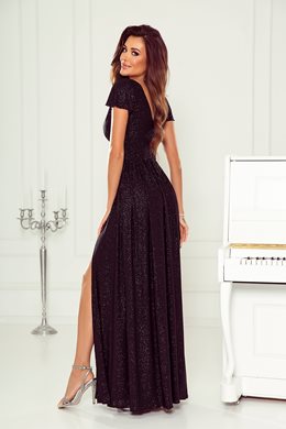 Sukienka długa brokat odcięcie i rękawek czarna