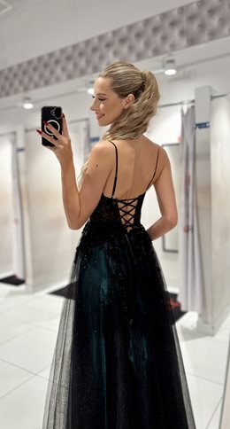 Sukienka długa brokat gorset czerń/zieleń