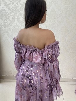 Sukienka długa hiszpanka kwiaty długi rękaw wrzos