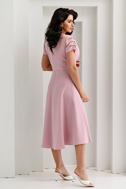 Sukienka midi marszczony rękawek zakładka puder