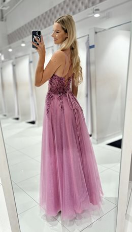 Sukienka długa tiul cekiny gorset jagoda