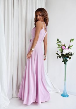 Sukienka długa wiązanie na szyi p.róż