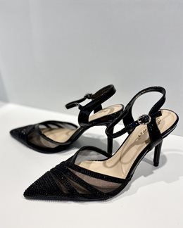 Czółenka do szpica na szpilce paski czerń