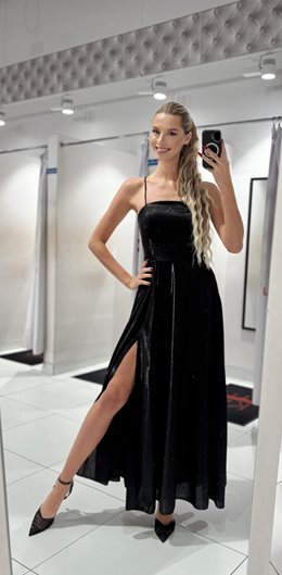 Sukienka brokatowa długa wiązany tył czerń