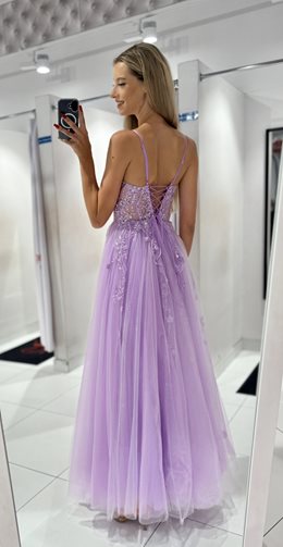 Sukienka długa brokat wiązanie kwiaty lilia