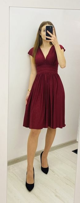 Sukienka krótka odcięcie pod biustem brokat bordo