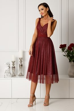 Sukienka brokat tiulowy dół 7/8 bordo