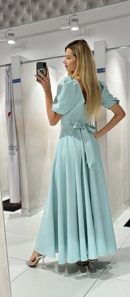 Sukienka długa bufiaste rękawki mięta