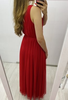 Sukienka długa tiulowa grube ramiączka czerwona