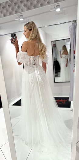 Sukienka długa gorset brokat ozdoba biel