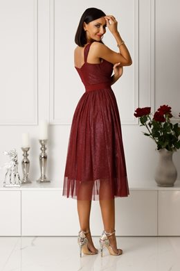 Sukienka brokat tiulowy dół 7/8 bordo