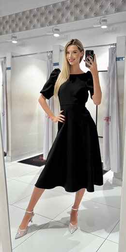 Sukienka midi bufiaste rękawki czerń