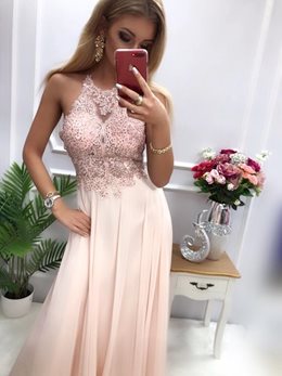 Długa sukienka na ramiączkach róż