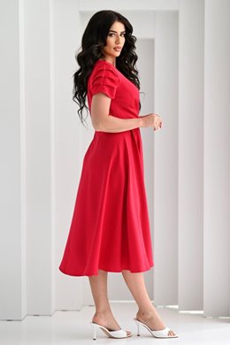 Sukienka midi marszczony rękawek zakładka malina