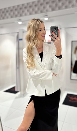 Marynarka kołnierz cyrkonie biel