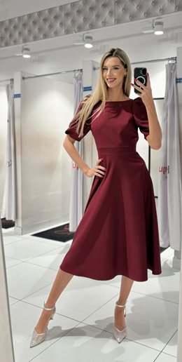 Sukienka midi bufiaste rękawki bordo