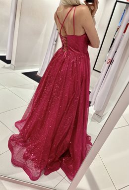 Sukienka długa rozłożysta mocno brokatowa fuksja