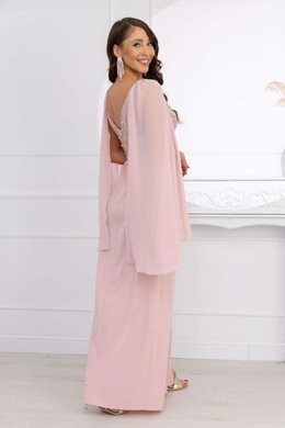 Sukienka długa wyszywana góra rękaw szyfon p. róż